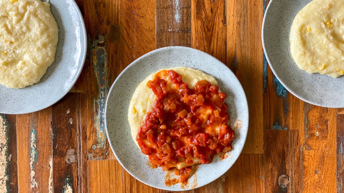 South African Sweetcorn  Pap and Chunky Tomato  Relish (Pap en Sous)