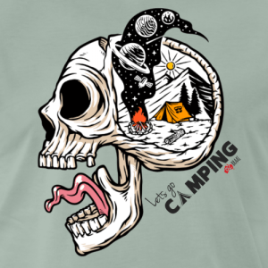 Men's Premium T Shirt - Lets Go Camping - Steel Green - Image 2