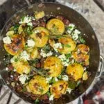 Smashed Potatoes with Zucchini, Olives and Feta