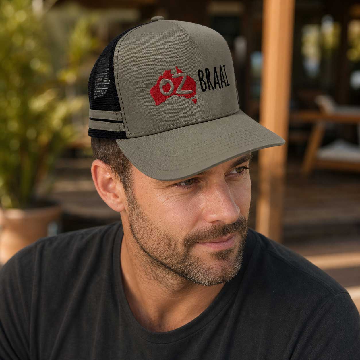Alternative view of OZ Braai Khaki & Black Trucker Cap