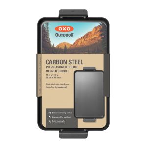 OXO Outdoor carbon steel double burner griddle in its retail packaging
