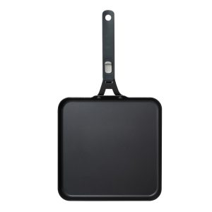 OXO Outdoor carbon steel square griddle pan with removable handle, top view